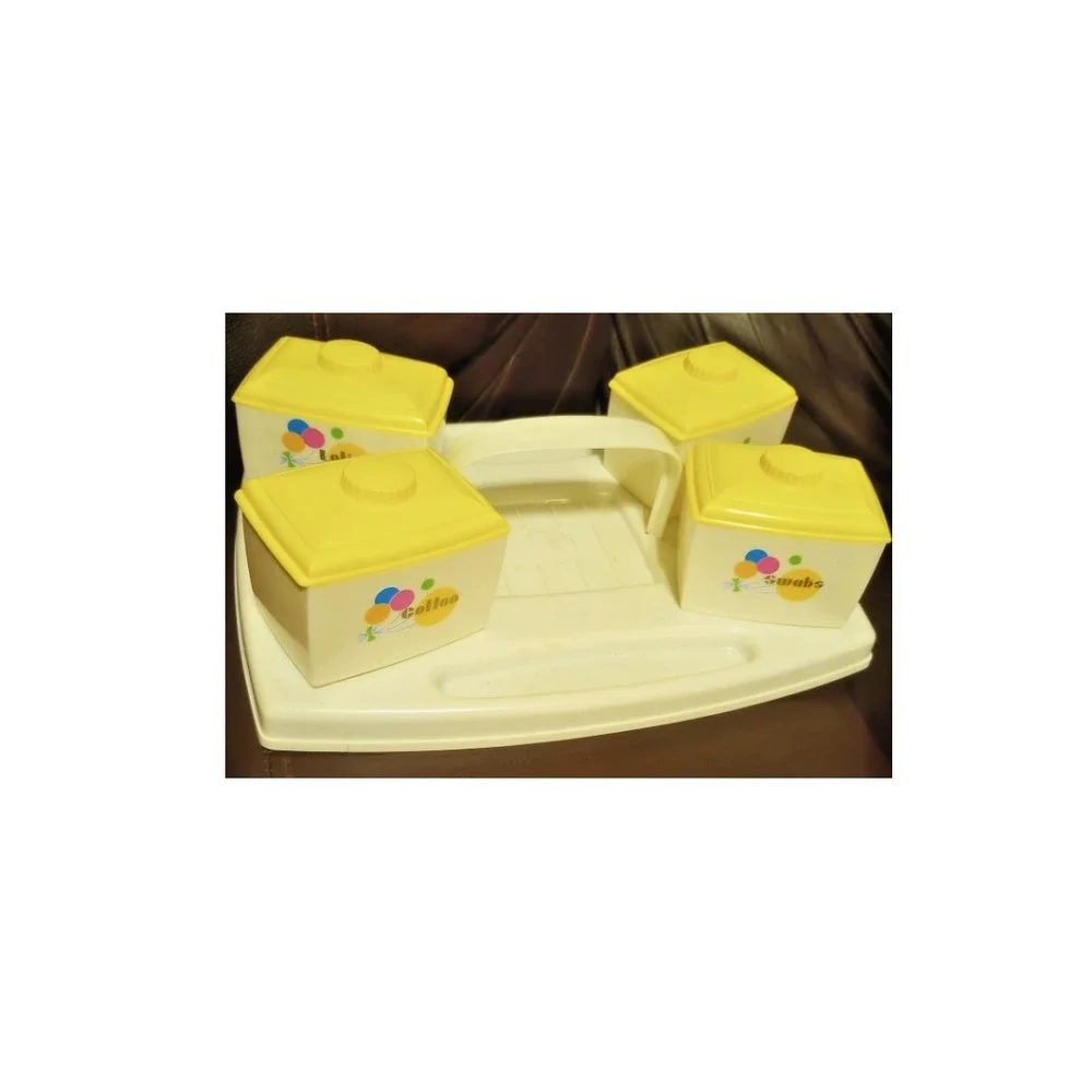 Vintage Baby Plastic Toiletries Set‎ Cotton Swabs Pins Lotion